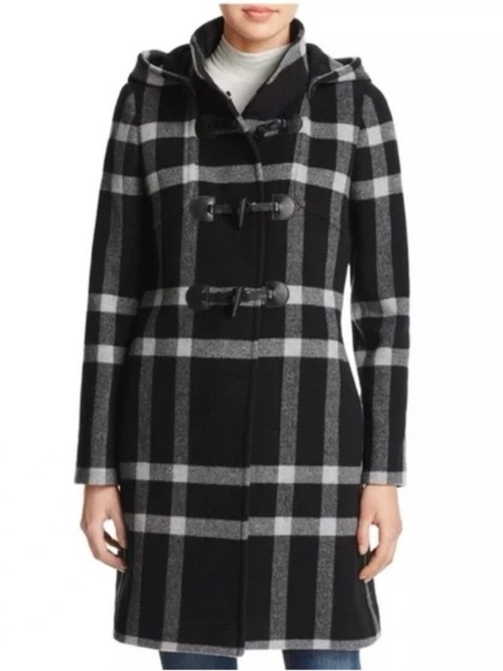 Cinzia Rocca Italian Plaid Toggle Wool Cashmere Coat
